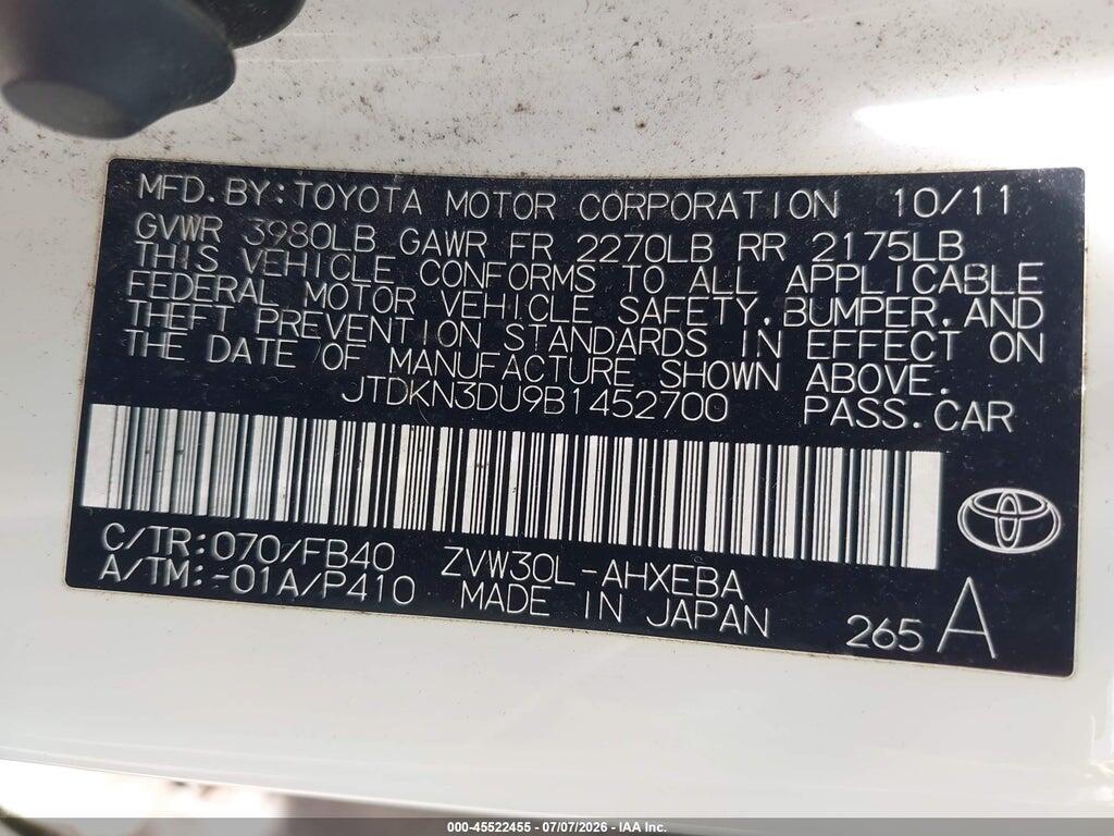 JTDKN3DU9B1452700 2011 TOYOTA PRIUS photo no. 9