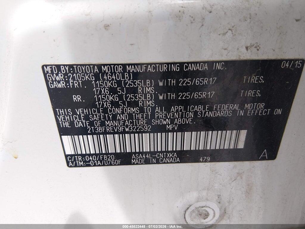2T3BFREV9FW322592 2015 TOYOTA RAV4 photo no. 9