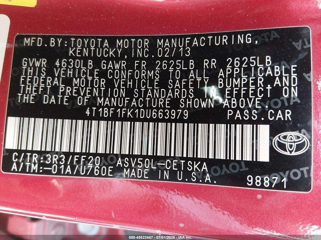 4T1BF1FK1DU663979 2013 TOYOTA CAMRY photo no. 9