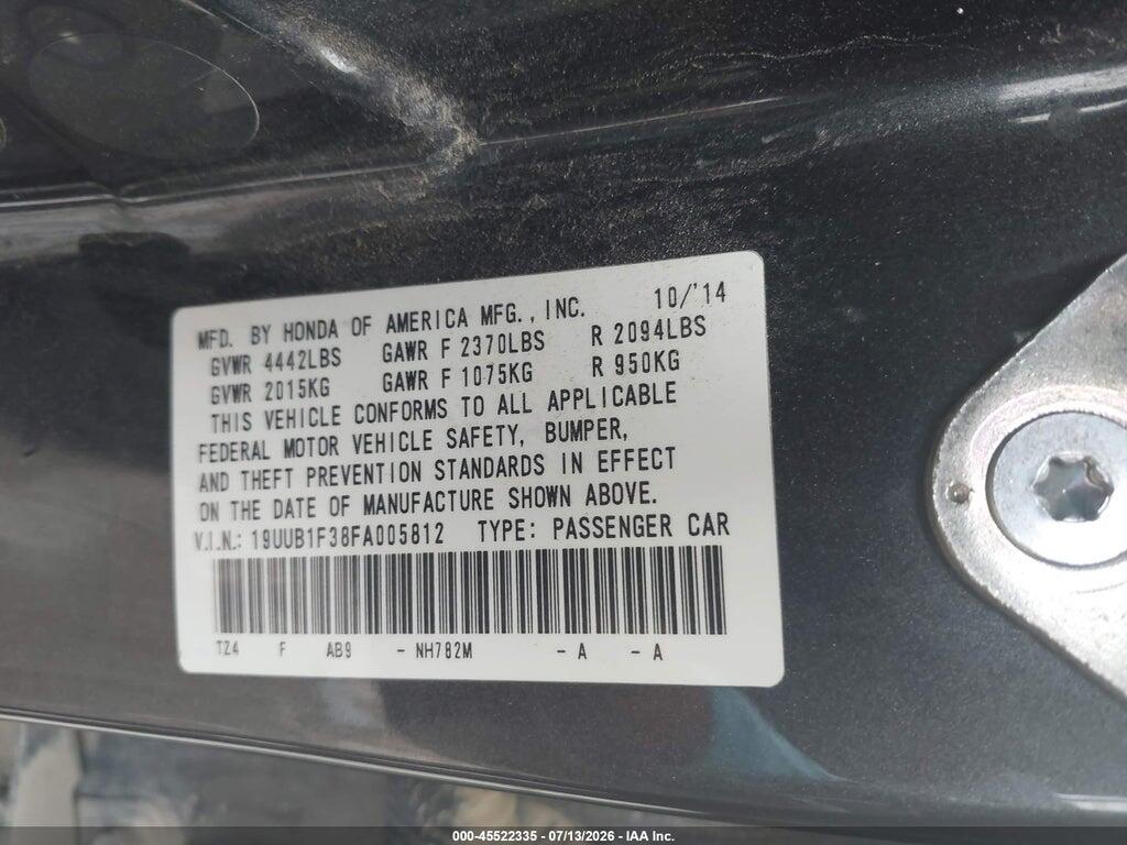 19UUB1F38FA005812 2015 ACURA TLX photo no. 9