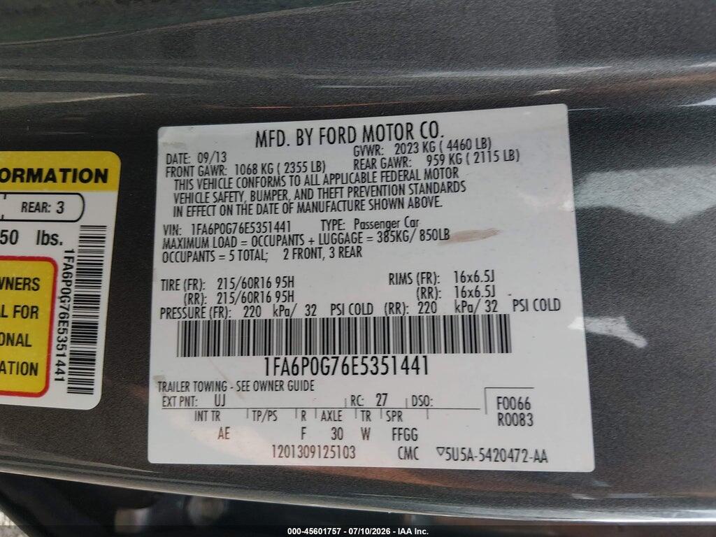 1FA6P0G76E5351441 2014 FORD FUSION photo no. 9