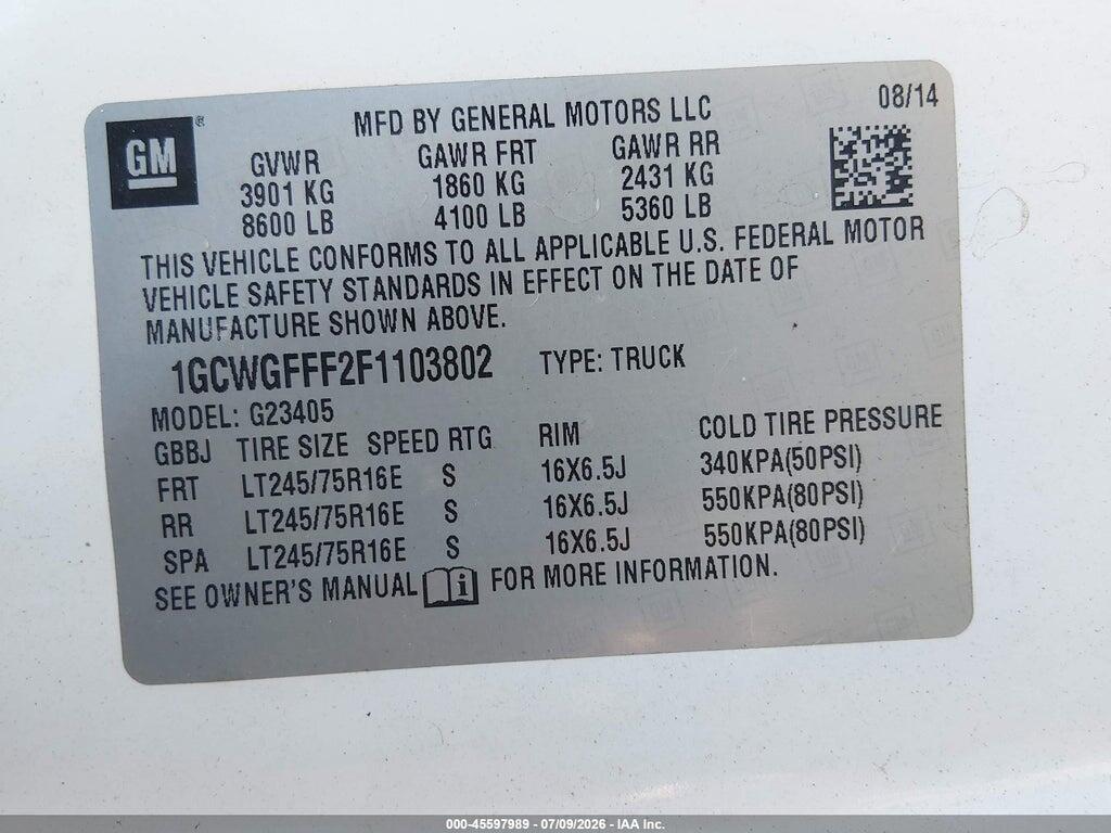 1GCWGFFF2F1103802 2015 CHEVROLET EXPRESS 2500 photo no. 9
