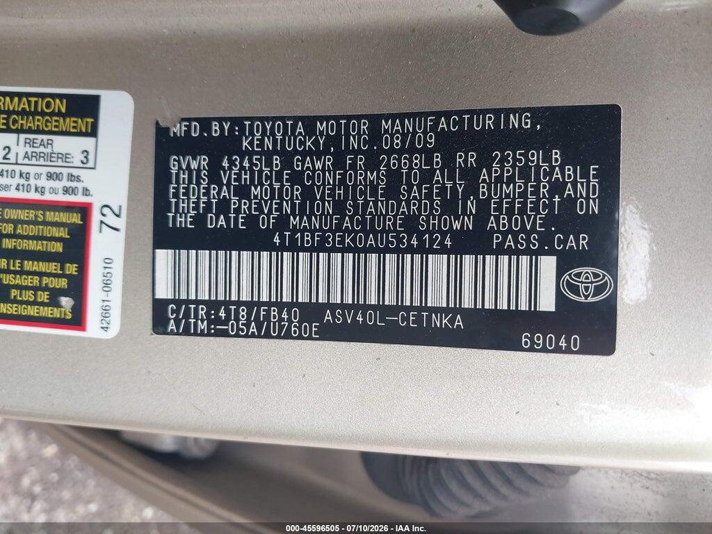 4T1BF3EK0AU534124 2010 TOYOTA CAMRY photo no. 9