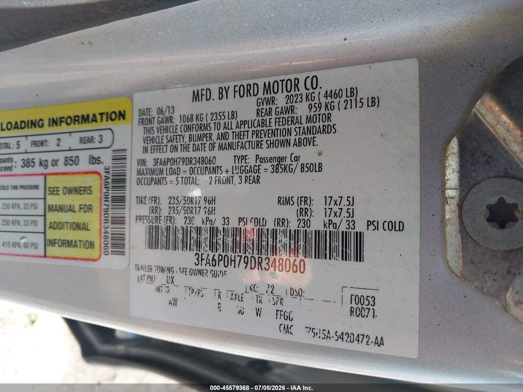 3FA6P0H79DR348060 2013 FORD FUSION photo no. 9