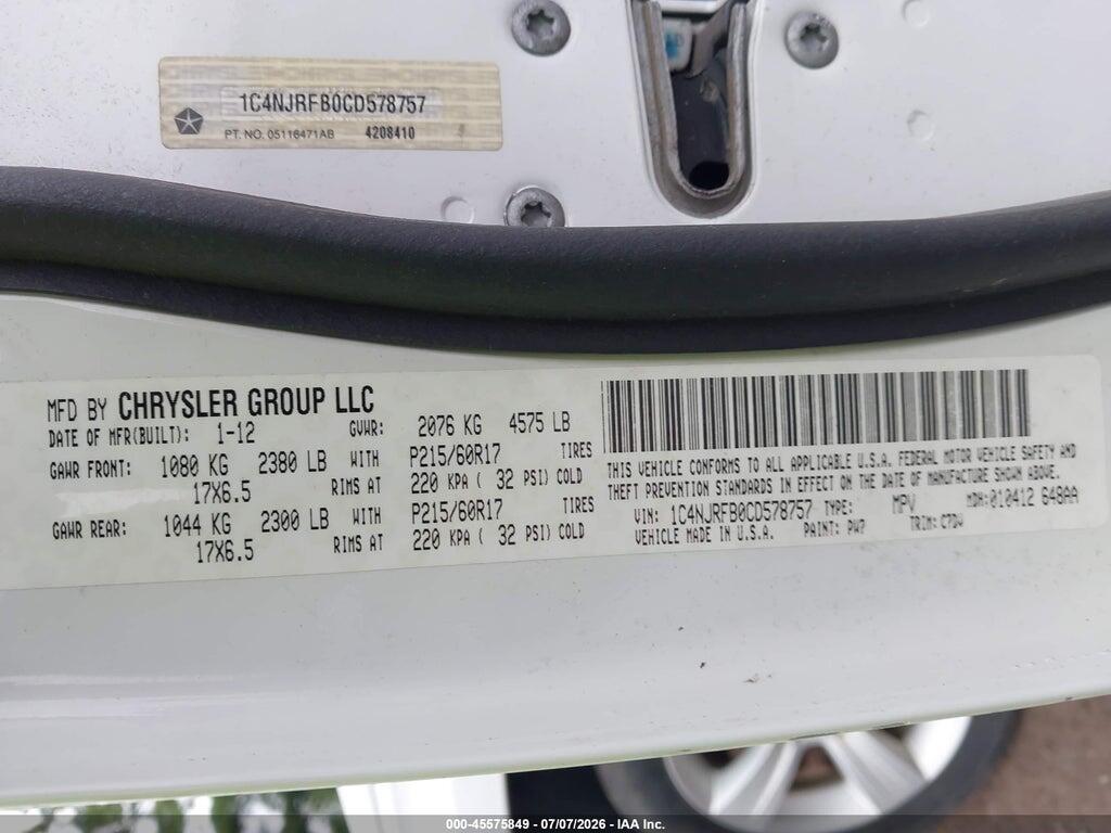 1C4NJRFB0CD578757 2012 JEEP PATRIOT photo no. 9