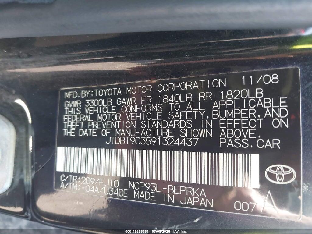 JTDBT903591324437 2009 TOYOTA YARIS photo no. 9