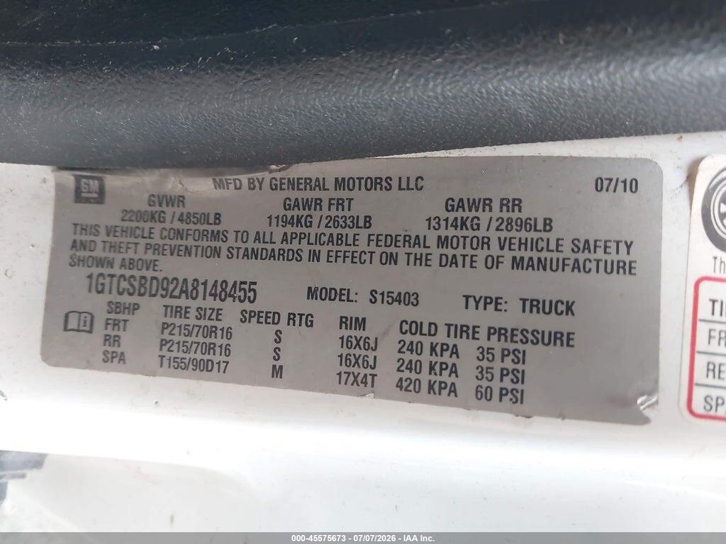 1GTCSBD92A8148455 2010 GMC CANYON photo no. 9
