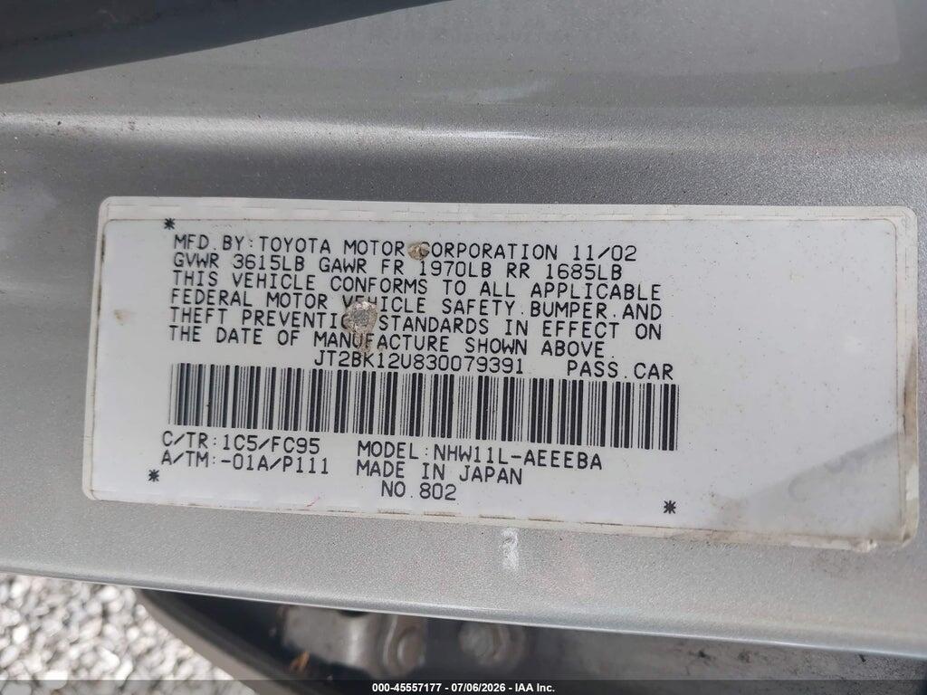 JT2BK12U830079391 2003 TOYOTA PRIUS photo no. 9