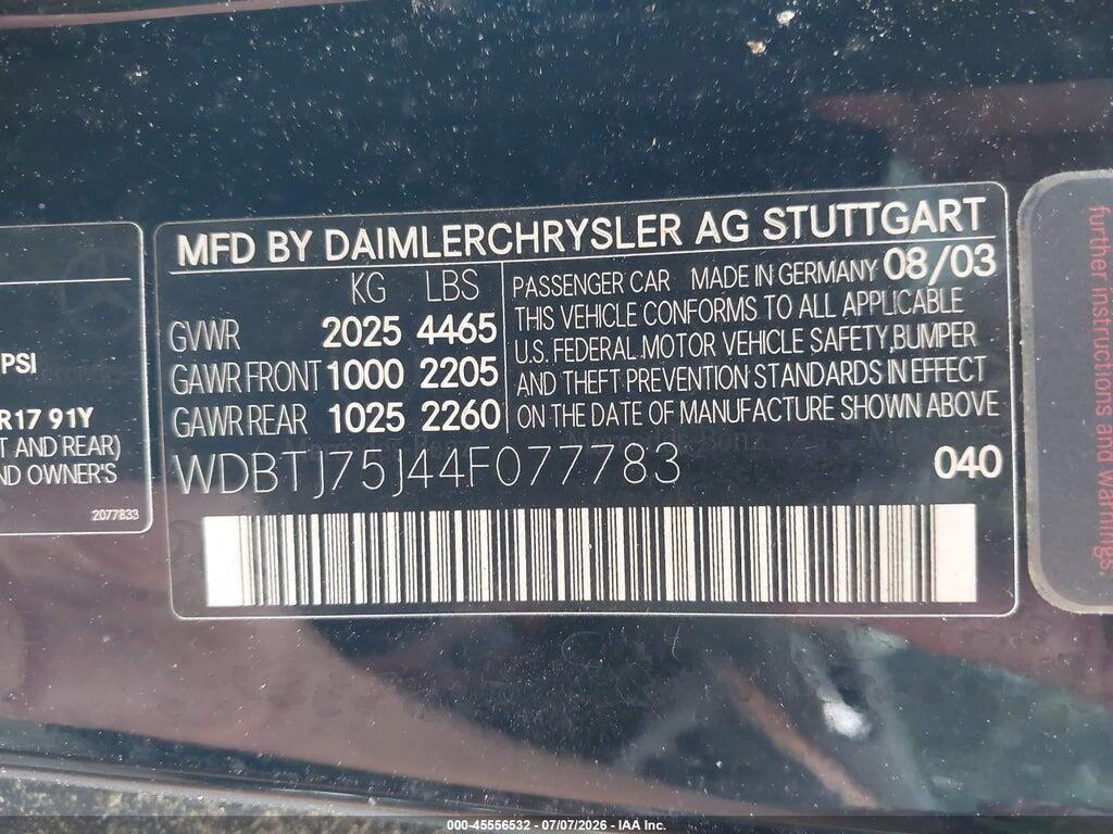 WDBTJ75J44F077783 2004 MERCEDES-BENZ CLK photo no. 9