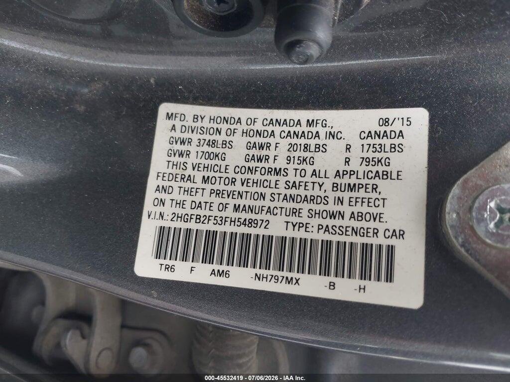 2HGFB2F53FH548972 2015 HONDA CIVIC photo no. 9