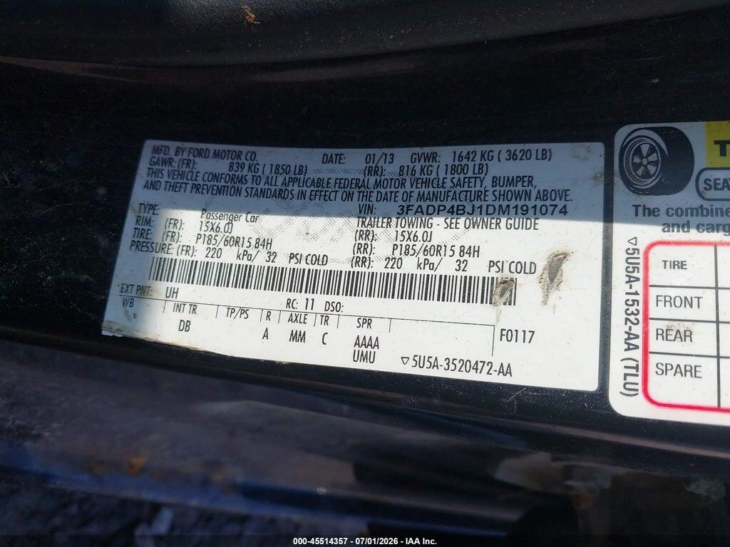 3FADP4BJ1DM191074 2013 FORD FIESTA photo no. 9