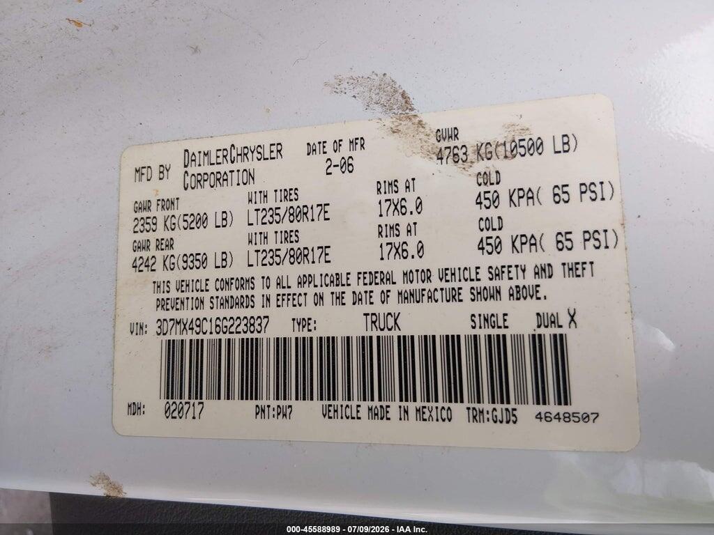 3D7MX49C16G223837 2006 DODGE RAM 3500 photo no. 8