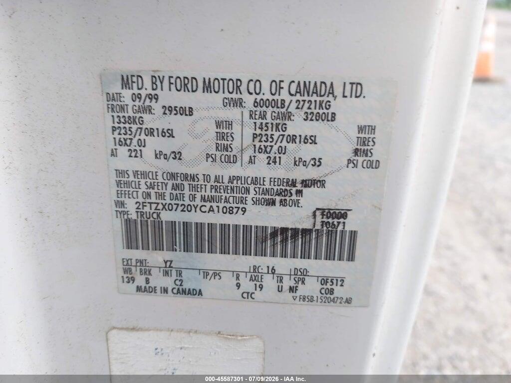 2FTZX0720YCA10879 2000 FORD F-150 photo no. 9