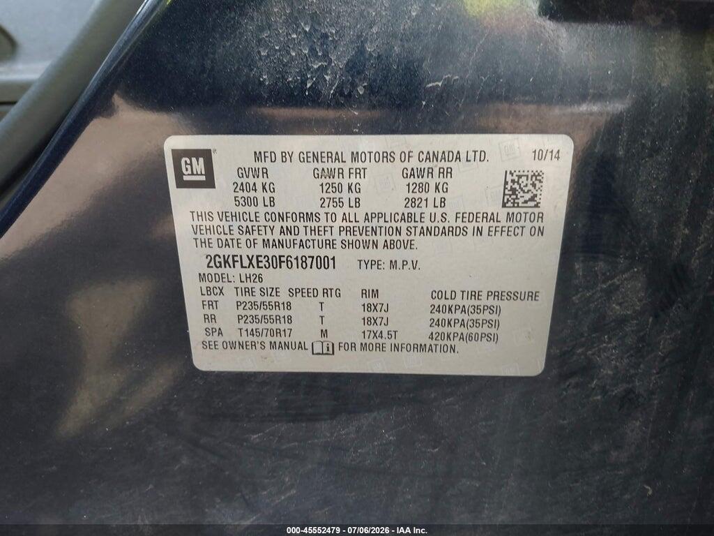 2GKFLXE30F6187001 2015 GMC TERRAIN photo no. 9