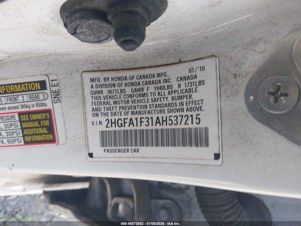 2HGFA1F31AH537215 2010 HONDA CIVIC photo no. 9