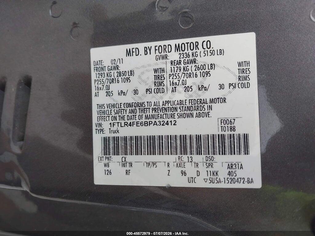 1FTLR4FE6BPA32412 2011 FORD RANGER photo no. 9