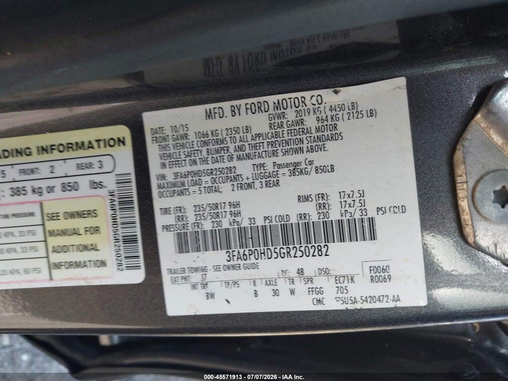3FA6P0HD5GR250282 2016 FORD FUSION photo no. 9