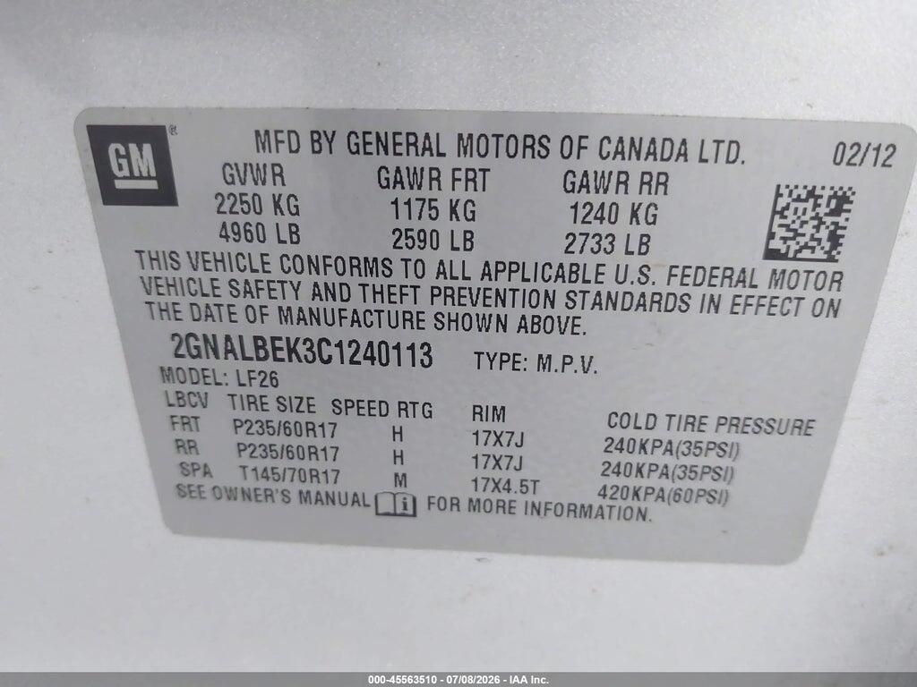 2GNALBEK3C1240113 2012 CHEVROLET EQUINOX photo no. 9