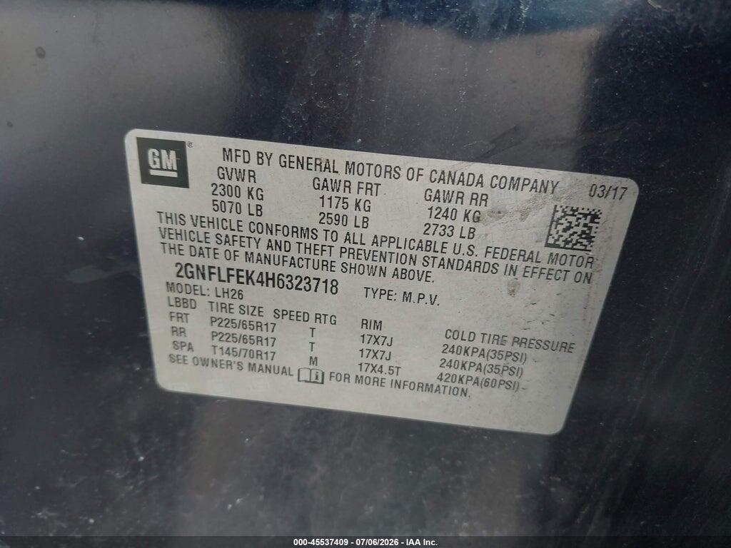 2GNFLFEK4H6323718 2017 CHEVROLET EQUINOX photo no. 9