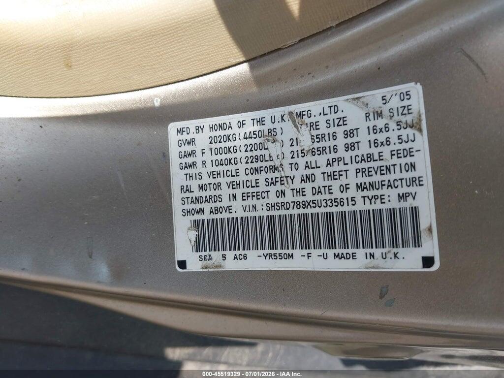 SHSRD789X5U335615 2005 HONDA CR-V photo no. 9
