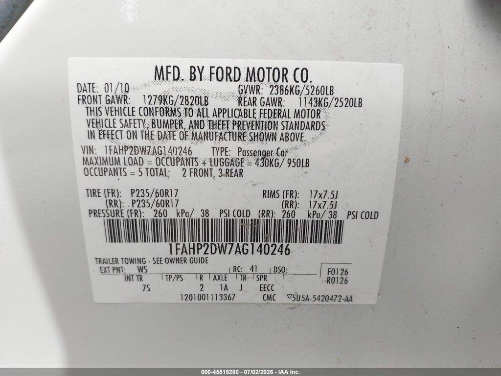 1FAHP2DW7AG140246 2010 FORD TAURUS photo no. 9