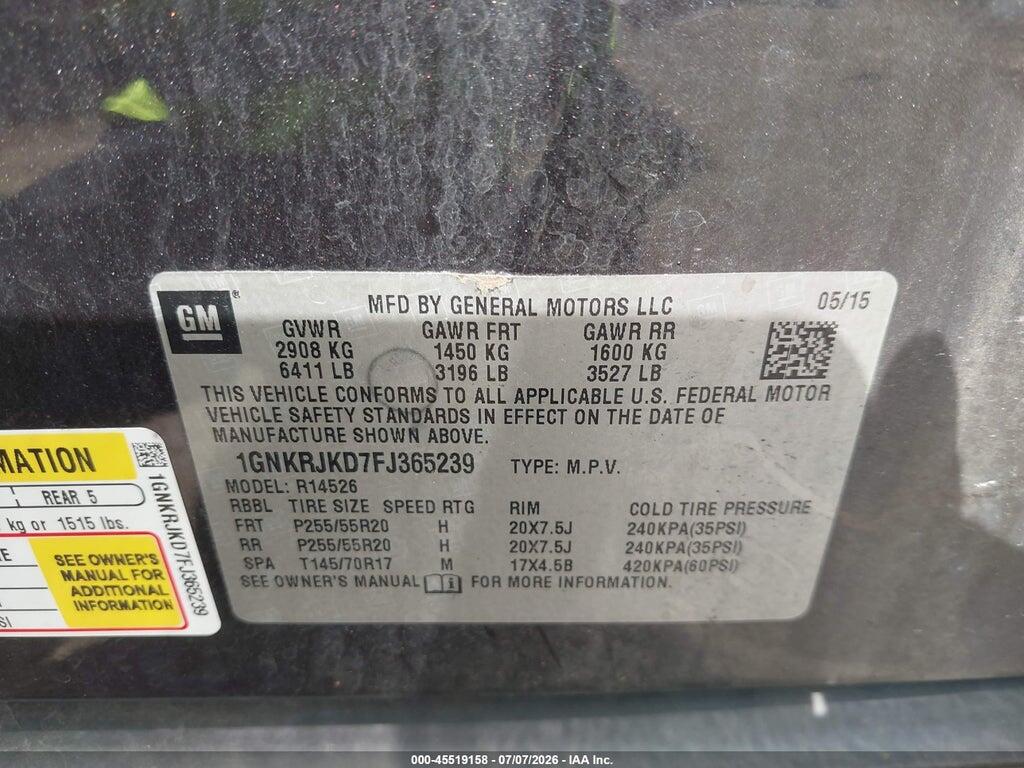 1GNKRJKD7FJ365239 2015 CHEVROLET TRAVERSE photo no. 9