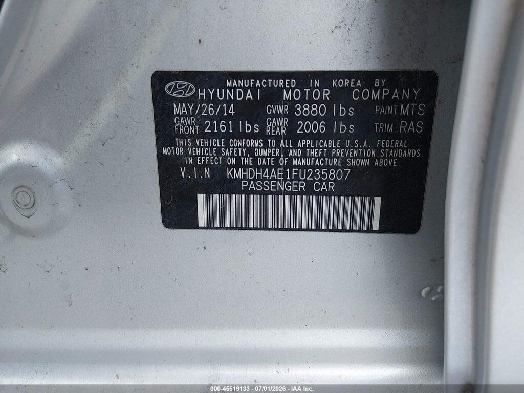 KMHDH4AE1FU235807 2015 HYUNDAI ELANTRA photo no. 9