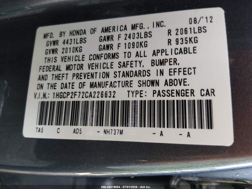 1HGCP2F72CA226632 2012 HONDA ACCORD photo no. 9