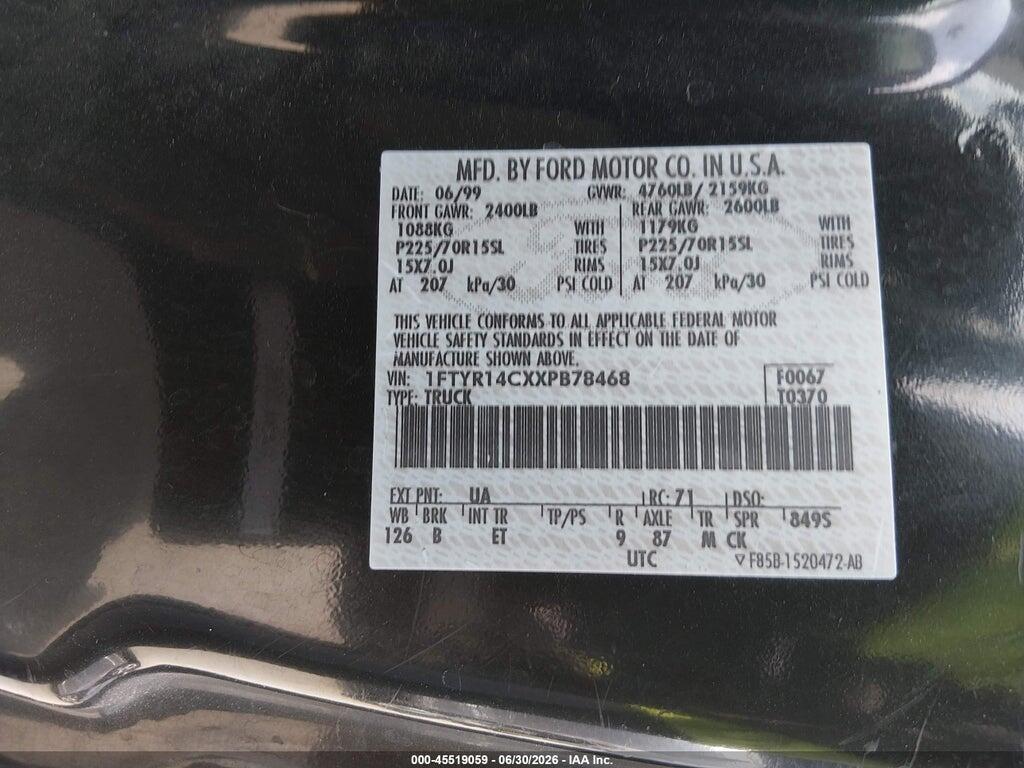 1FTYR14CXXPB78468 1999 FORD RANGER photo no. 9