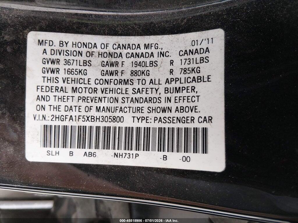 2HGFA1F5XBH305800 2011 HONDA CIVIC photo no. 9
