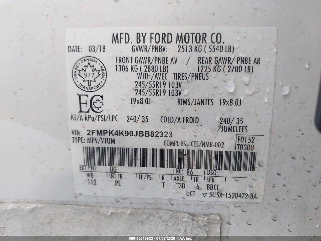 2FMPK4K90JBB82323 2018 FORD EDGE photo no. 9
