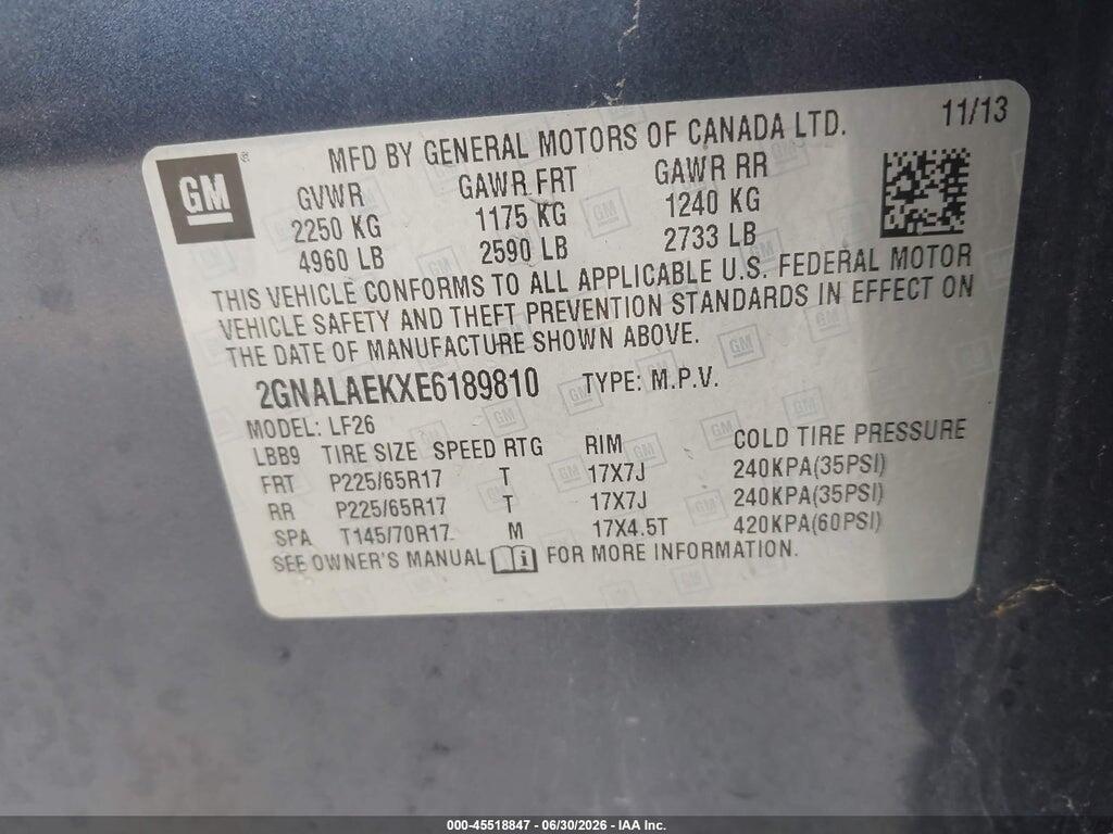 2GNALAEKXE6189810 2014 CHEVROLET EQUINOX photo no. 9