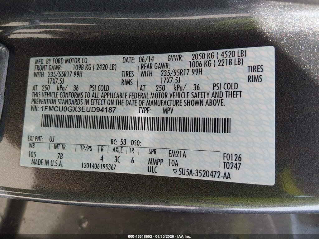 1FMCU0GX3EUD94187 2014 FORD ESCAPE photo no. 9