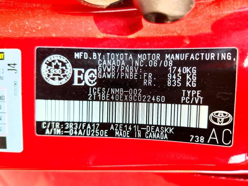 2T1BE40EX9C022460 2009 TOYOTA COROLLA photo no. 12