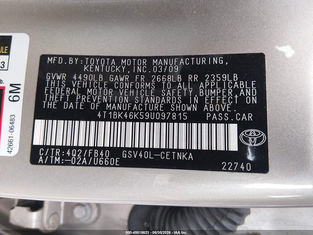 4T1BK46K59U097815 2009 TOYOTA CAMRY photo no. 9