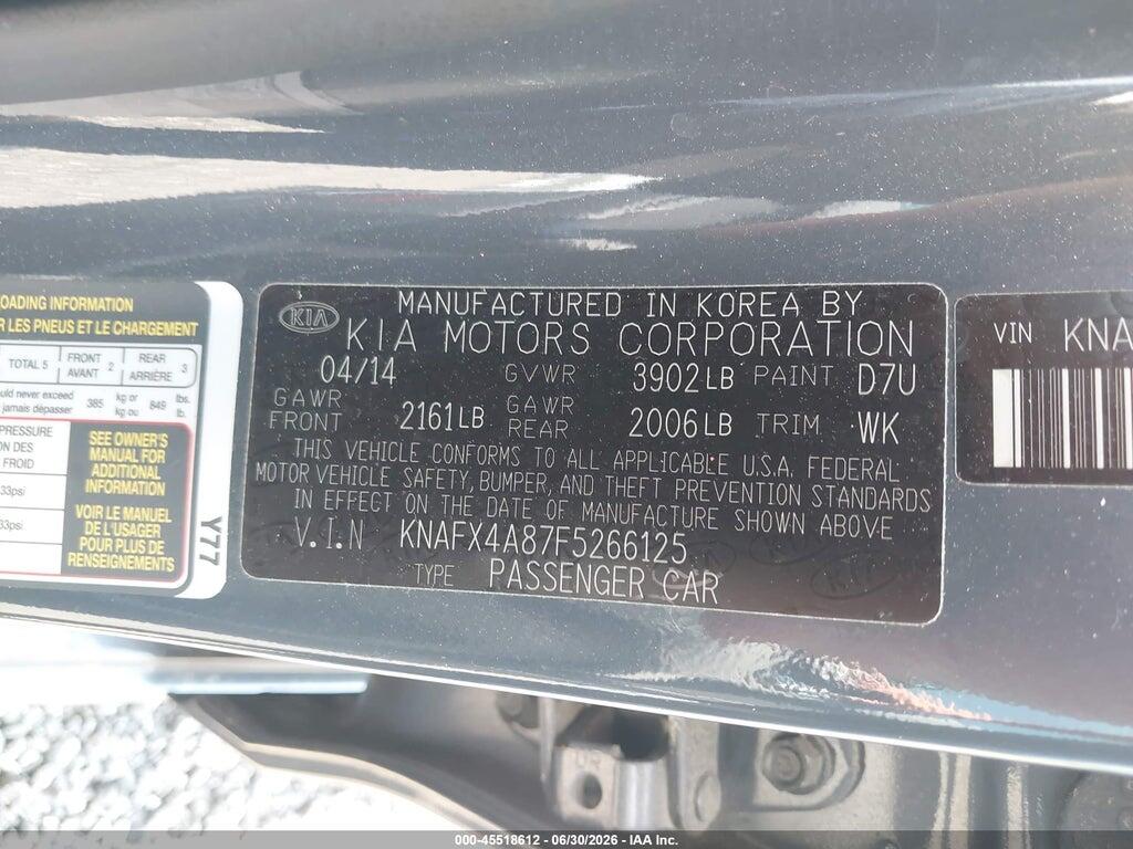 KNAFX4A87F5266125 2015 KIA FORTE photo no. 9