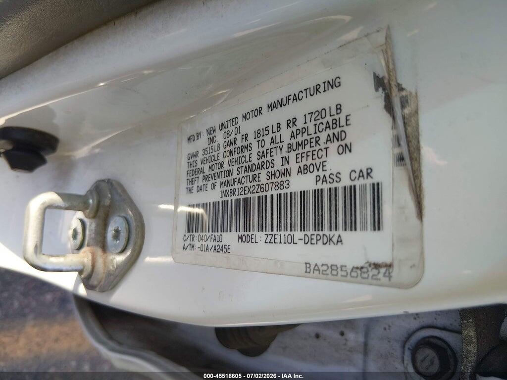 1NXBR12EX2Z607883 2002 TOYOTA COROLLA photo no. 9