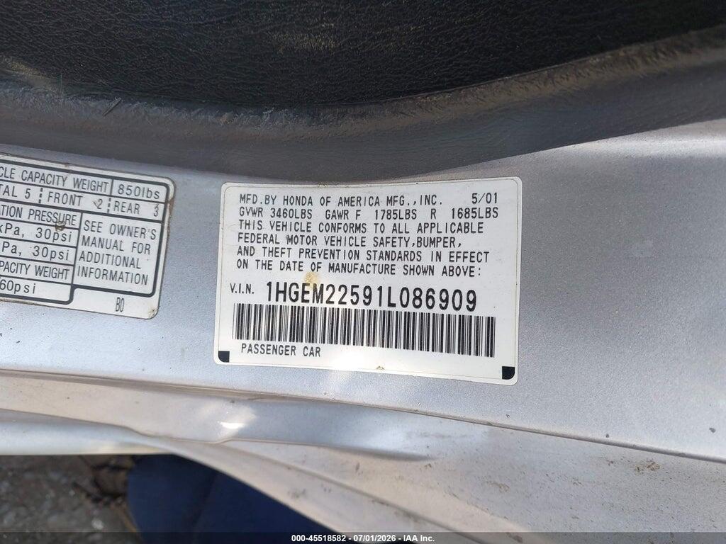 1HGEM22591L086909 2001 HONDA CIVIC photo no. 9