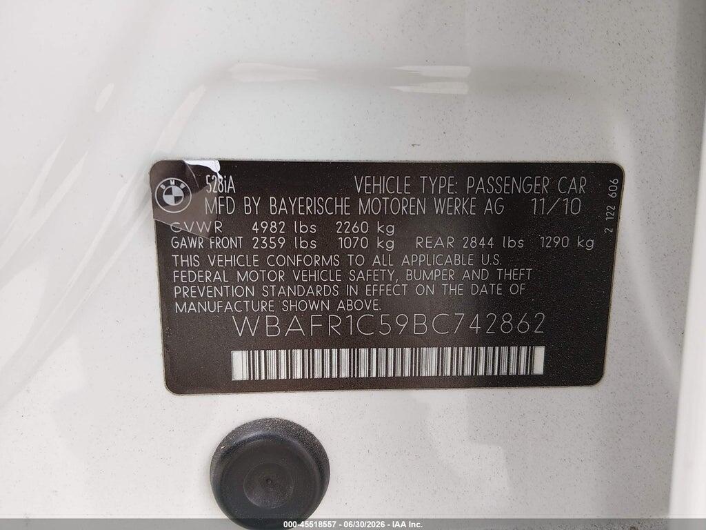 WBAFR1C59BC742862 2011 BMW 528I photo no. 9