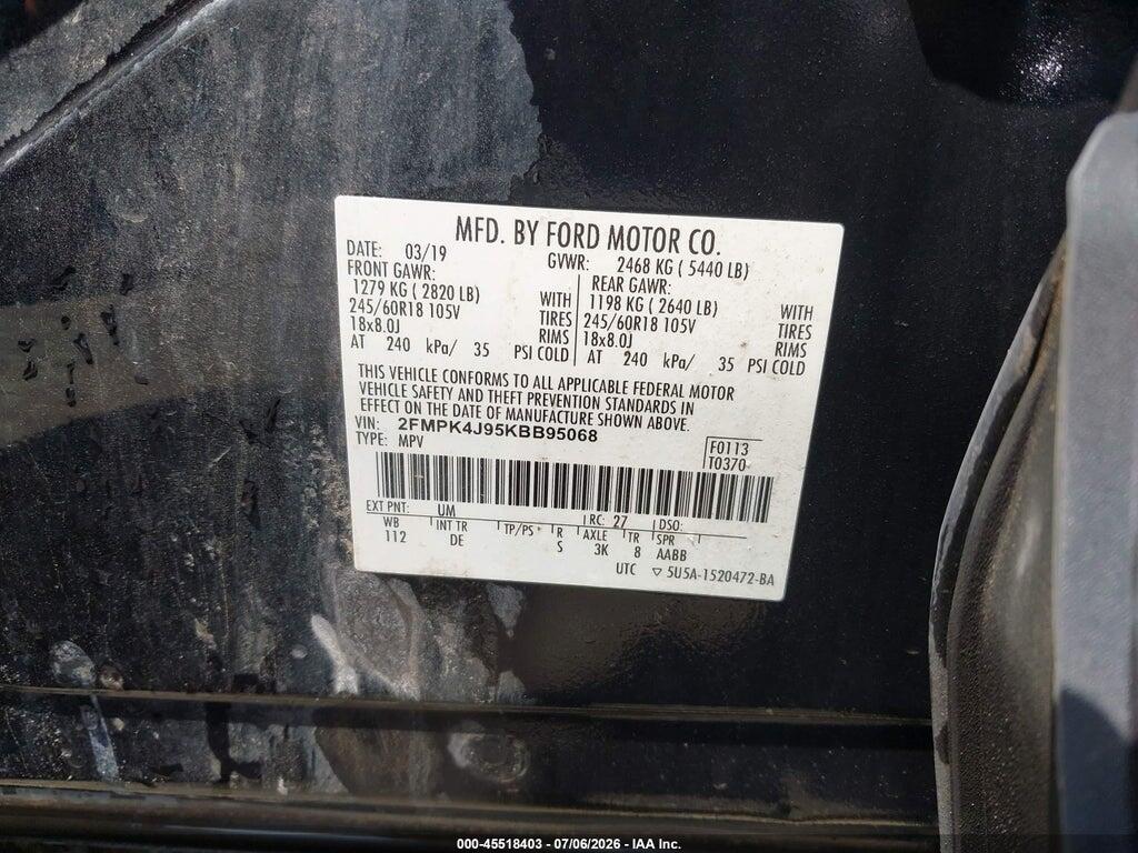 2FMPK4J95KBB95068 2019 FORD EDGE photo no. 9
