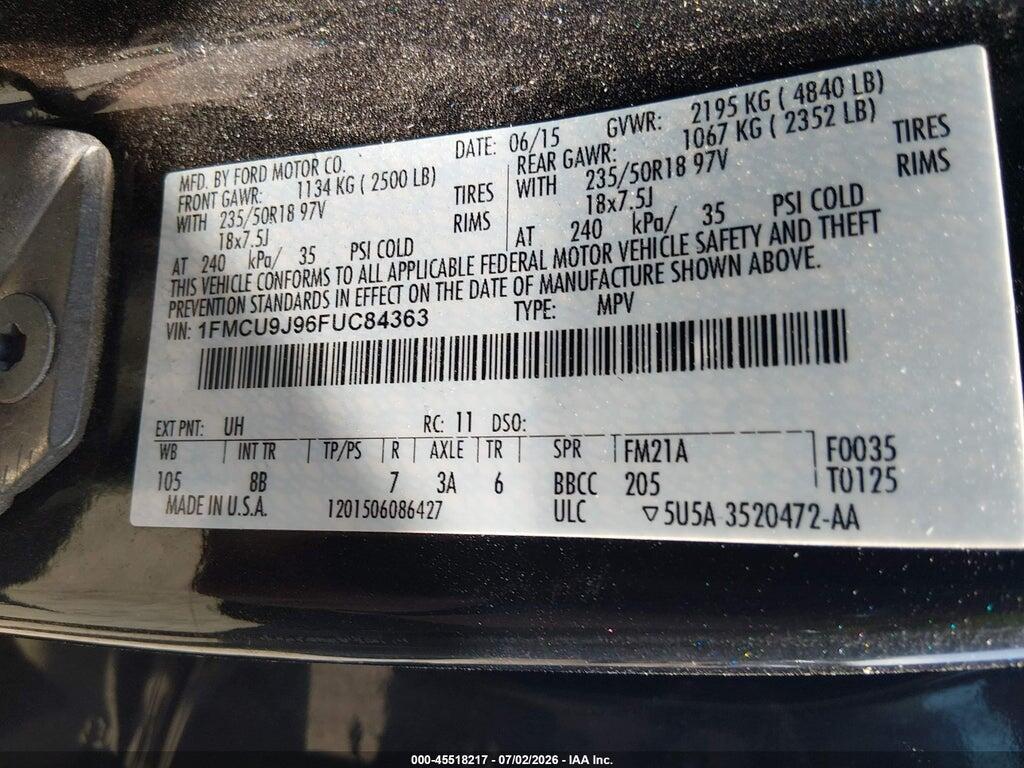 1FMCU9J96FUC84363 2015 FORD ESCAPE photo no. 9