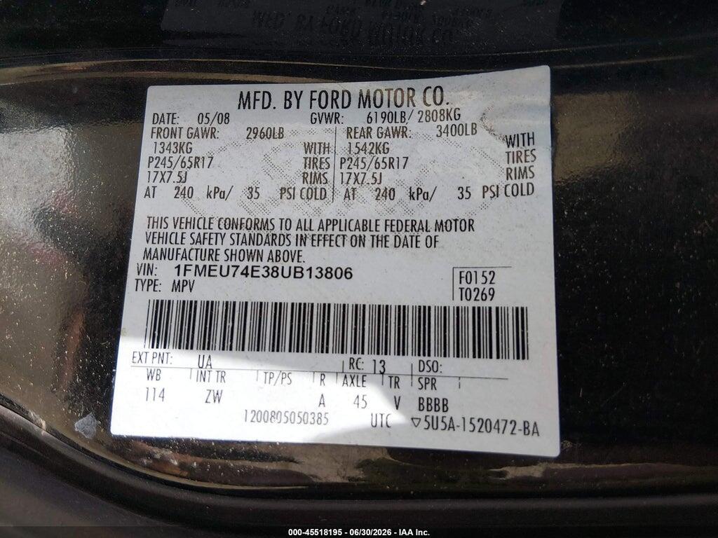 1FMEU74E38UB13806 2008 FORD EXPLORER photo no. 9