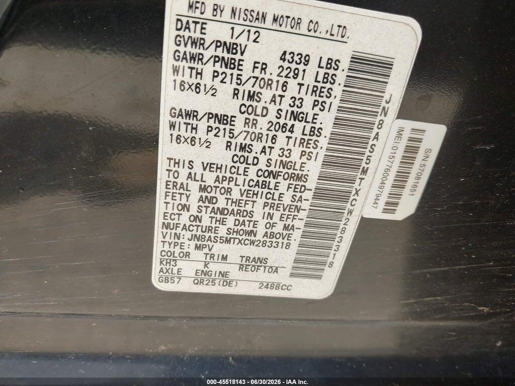 JN8AS5MTXCW283318 2012 NISSAN ROGUE photo no. 9