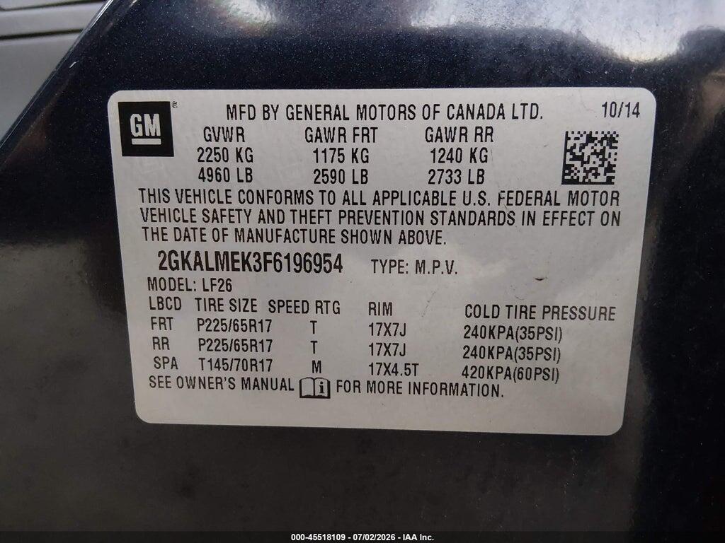 2GKALMEK3F6196954 2015 GMC TERRAIN photo no. 9