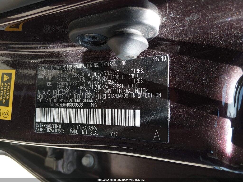 5TDZK3EH4BS030538 2011 TOYOTA HIGHLANDER photo no. 9
