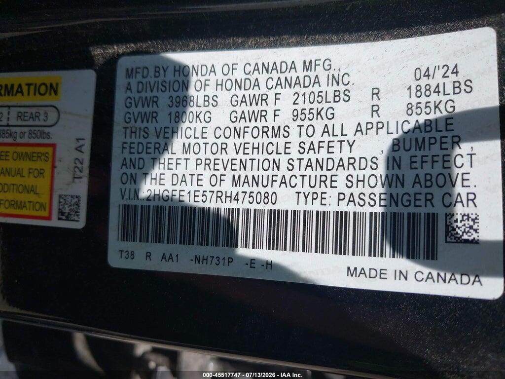 2HGFE1E57RH475080 2024 HONDA CIVIC SI photo no. 9