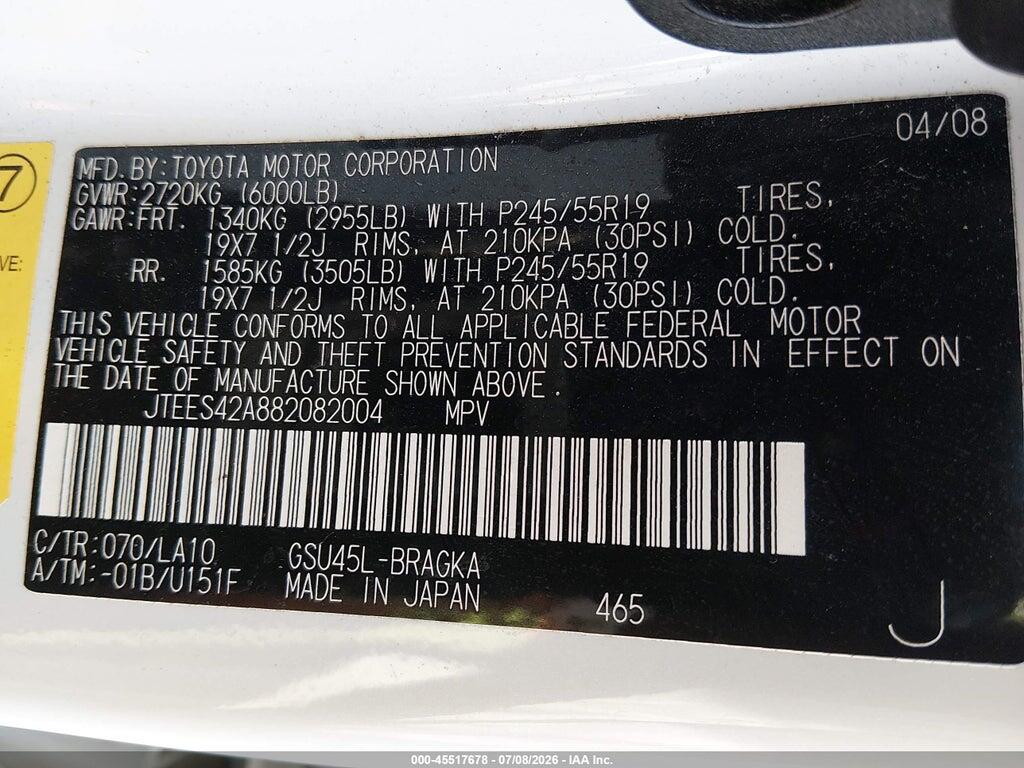JTEES42A882082004 2008 TOYOTA HIGHLANDER photo no. 9