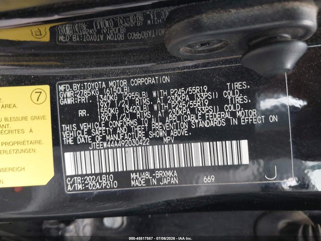 JTEEW44A492030422 2009 TOYOTA HIGHLANDER HYBRID photo no. 9