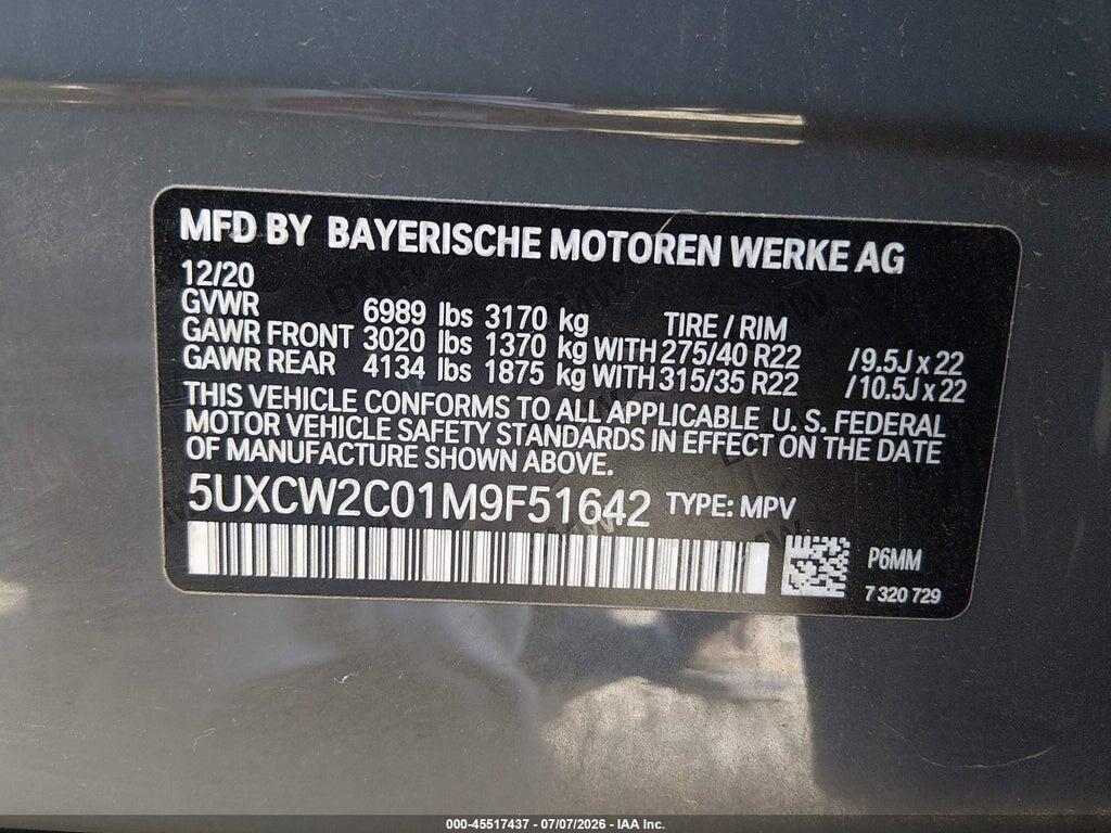 5UXCW2C01M9F51642 2021 BMW X7 photo no. 9