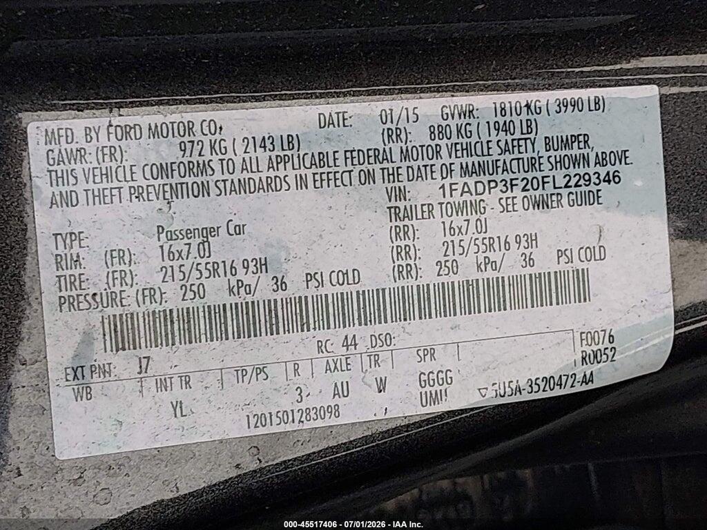 1FADP3F20FL229346 2015 FORD FOCUS photo no. 9